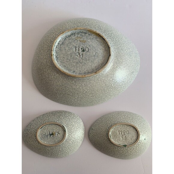 MCM Dumler & Breiden Art Pottery Blue White & Black Crackled Dish Bowls Set Of 3 - Picture 2 of 8